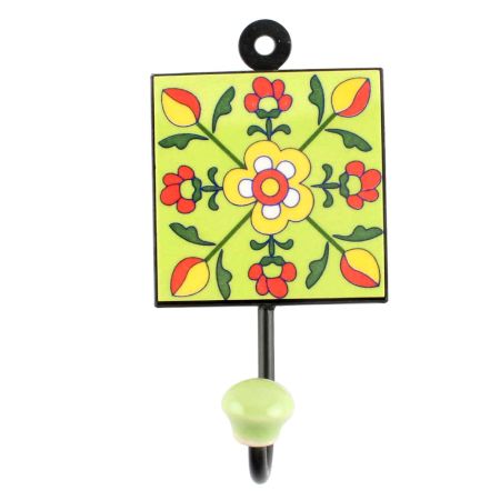 Pea Green Leaf Flower Ceramic Tile Hook